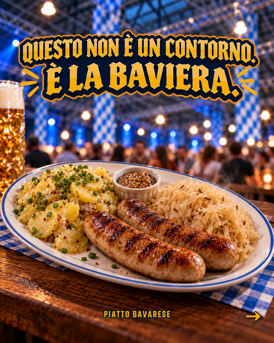 Piatto bavarese con würstel, patate e crauti